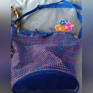 Large blue mesh bucket bag